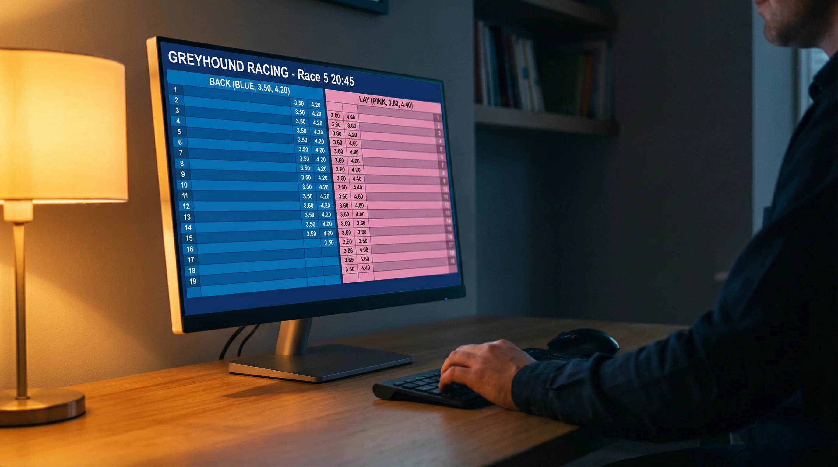 Laptop screen showing a betting exchange interface with greyhound racing lay odds